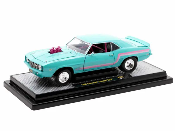 1969 Chevrolet Camaro Z/28 Light Blue with Pink Stripes "Pro Street" Limited Edition to 6250 pieces Worldwide 1/24 Diecast Model Car by M2 Machines #2