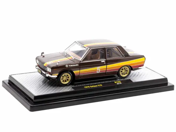 1970 Datsun 510 #5 Brown Metallic with Stripes Limited Edition to 4250 pieces Worldwide 1/24 Diecast Model Car by M2 Machines #2