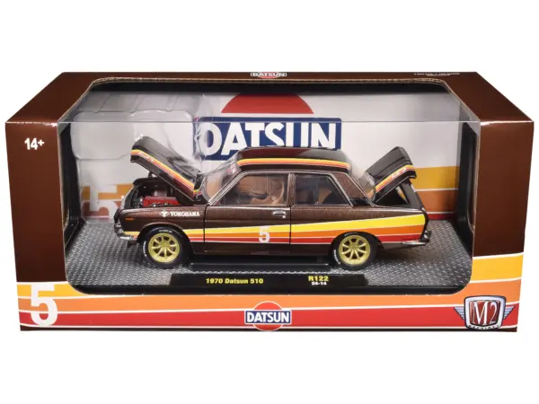1970 Datsun 510 #5 Brown Metallic with Stripes Limited Edition to 4250 pieces Worldwide 1/24 Diecast Model Car by M2 Machines #3