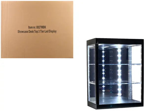 Showcase 3 Tier Display Case with Mirror Back Panel and LED Lights for 1/64-1/18  Scale Models #1