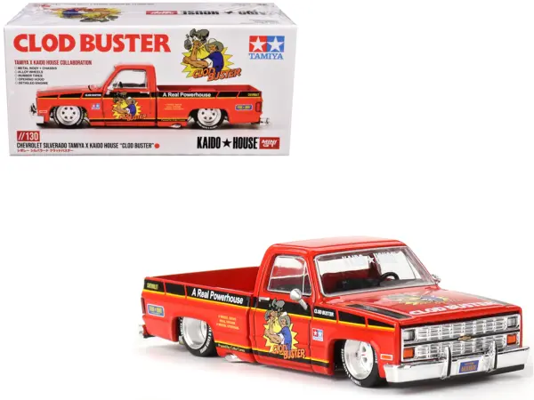 Chevrolet Silverado Pickup Truck "Clod Buster" Orange with Black Stripes (Designed by Jun Imai) "Tamiya x Kaido House" Special 1/64 Diecast Model Car by Mini GT #1