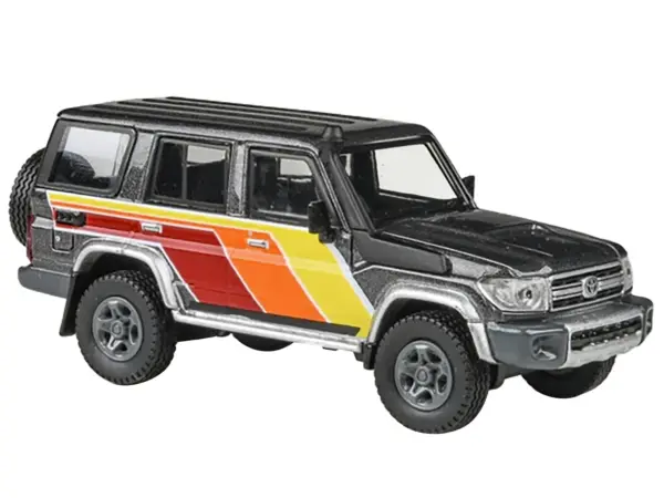 2014 Toyota Land Cruiser LC76 "TRD Livery" Gray Metallic with Stripes 1/64 Diecast Model Car by Paragon Models #3