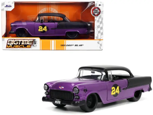 1955 Chevrolet Bel Air #24 Purple Metallic and Matt Black "Bigtime Muscle" Series 1/24 Diecast Model Car by Jada #1