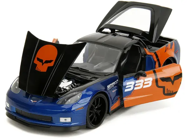 2006 Chevrolet Corvette Z06 #333 "Spirit Racing" Blue Metallic and Orange with Black Hood and Top "Bigtime Muscle" Series 1/24 Diecast Model Car by Jada #2