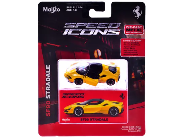 Ferrari SF90 Stradale Yellow with Black Top "Speed Icons" Series 1/64 Diecast Model Car by Maisto #3