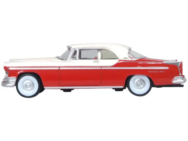 1955 Chrysler New Yorker Deluxe St. Regis Tango Red and Platinum Metallic 1/87 (HO) Scale Diecast Model Car by Oxford Diecast #4