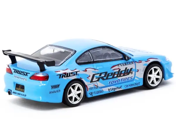 Nissan Silvia (S15) Vertex RHD (Right Hand Drive) "GReddy" Light Blue "Global64" Series 1/64 Diecast Model by Tarmac Works #3