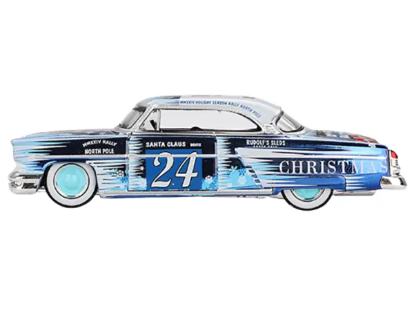 1954 Lincoln Capri "Christmas Hot Rod 2024 Edition by Tim Sadchikov" #24 Blue Metallic with Christmas Graphics and Lincoln Capri Tree Ornament Limited Edition to 9999 pieces Worldwide 1/64 Diecast Model Car by Mini GT #3