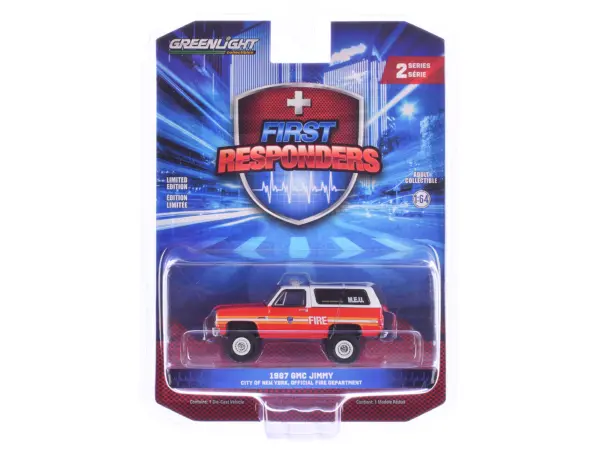 1987 GMC Jimmy "FDNY (The Official Fire Department City of New York) M.E.U. (Medical Equipment Unit)" Red and White "First Responders" Series 2  1/64 Diecast Model Car by Greenlight #1