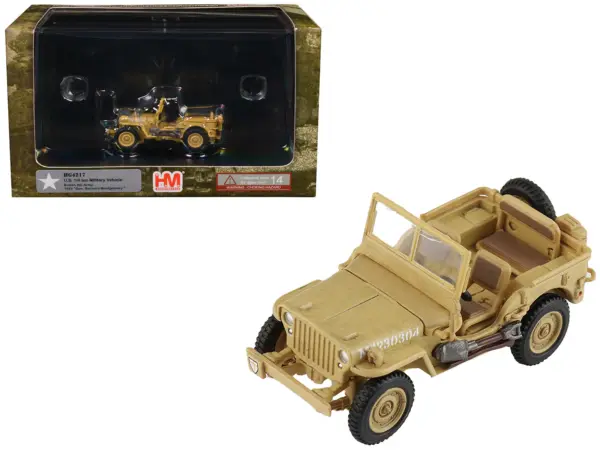 U.S. 1/4 ton Military Vehicle Desert Sand "British 8th Army Gen. Bernard Montgomery Sicily" (1943) Royal Army "Ground Power Series" 1/72 Diecast Model by Hobby Master #1