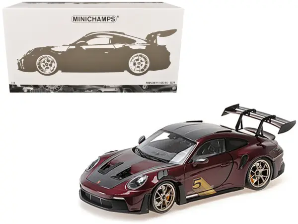 2024 Porsche 911 GT3 RS #5 Purple with Carbon Top and Hood Stripes Limited Edition to 400 pieces Worldwide 1/18 Diecast Model Car by Minichamps #1