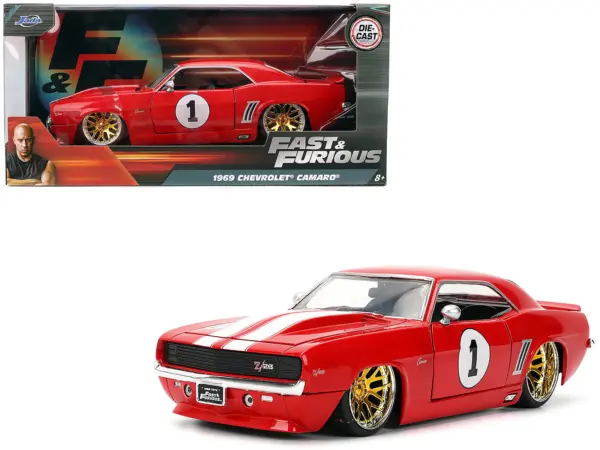1969 Chevrolet Camaro #1 Red with White Stripes "Fast & Furious" Series 1/24 Diecast Model Car by Jada #1