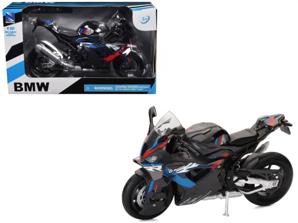 BMW M 1000 RR Motorcycle Black with Red and Blue Stripes 1/12 Diecast Model by New Ray #1