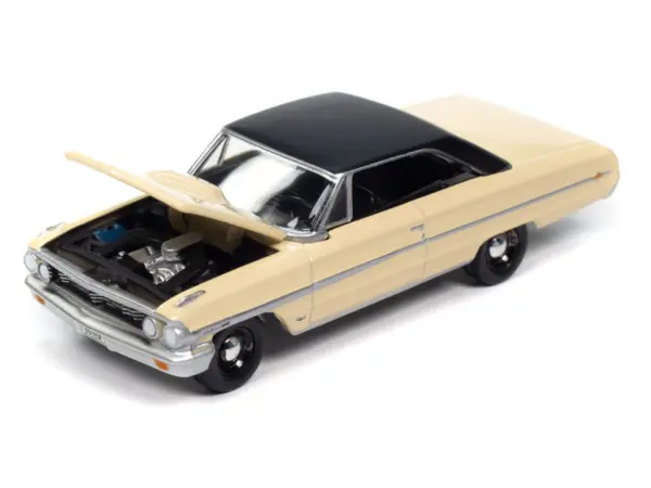 1964 Ford Galaxie 500 XL Sunshine Yellow with Black Top "Vintage Muscle" Series 1/64 Diecast Model Car by Auto World #3