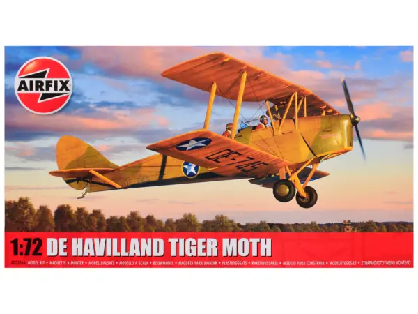 Level 2 Model Kit De Havilland Tiger Moth Aircraft with 2 Scheme Options 1/72 Plastic Model Kit by Airfix #1