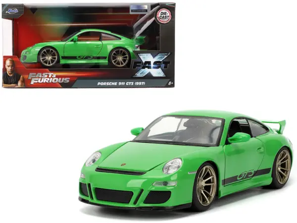 Porsche 911 GT3 (997) Green with Black Accents "Fast X" (2023) Movie "Fast & Furious" Series 1/24 Diecast Model Car by Jada #1
