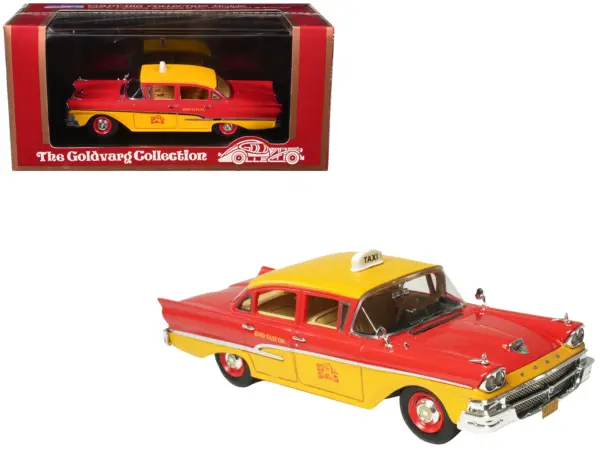 1958 Ford Custom 300 Taxi Cab "Kind Taxi Co." Red and Yellow with Yellow Interior Limited Edition to 200 pieces Worldwide 1/43 Model Car by Goldvarg Collection #1