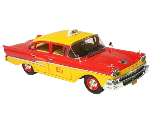 1958 Ford Custom 300 Taxi Cab "Kind Taxi Co." Red and Yellow with Yellow Interior Limited Edition to 200 pieces Worldwide 1/43 Model Car by Goldvarg Collection #2