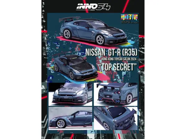 2024 Nissan GT-R (R35) Nismo "Top Secret" RHD (Right Hand Drive) Gray with Carbon Hood and Top "Hong Kong Toy Car Salon 2024 Special Edition" 1/64 Diecast Model Car by Inno Models #3
