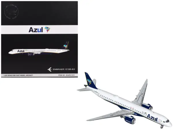 Embraer E195-E2 Commercial Aircraft "Azul Brazilian Airlines" (PS-AEH) White with Blue Tail "Gemini 200" Series 1/200 Diecast Model Airplane by GeminiJets #1