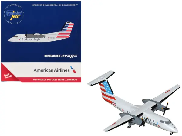 Bombardier Dash 8-100 Commercial Aircraft "American Airlines - American Eagle" (N808EX) Gray with Striped Tail 1/400 Diecast Model Airplane by GeminiJets #1