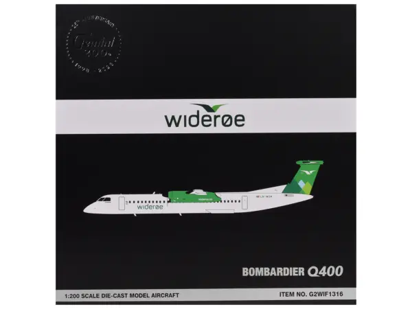 Bombardier Q400 Commercial Aircraft "Wideroe" (LN-WDM) White with Green Tail "Gemini 200" Series 1/200 Diecast Model Airplane by GeminiJets #3