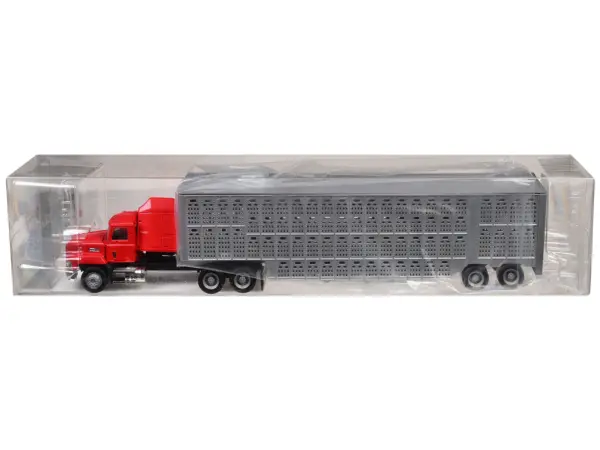 Mack CH 613 with Sleeper Cab Red with Silver Livestock Trailer 1/87 (HO) Plastic Model Car by Promotex #3