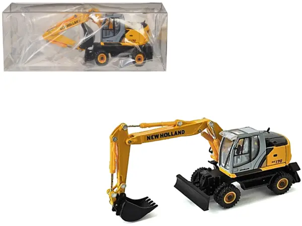 New Holland WE170 Wheeled Excavator Yellow 1/87 (HO) Diecast Model by Promotex #1
