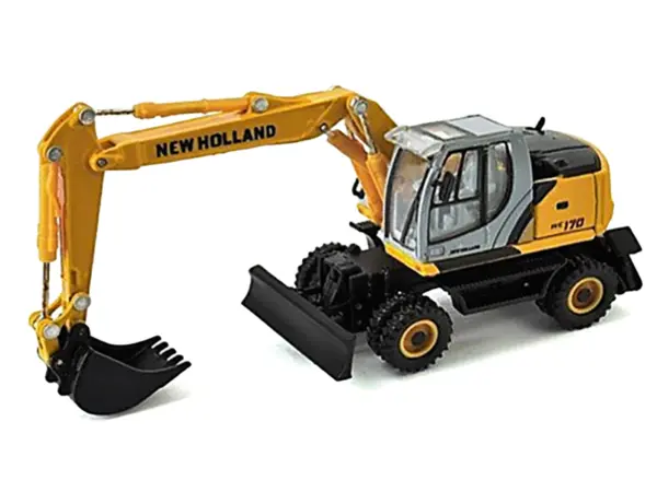 New Holland WE170 Wheeled Excavator Yellow 1/87 (HO) Diecast Model by Promotex #2