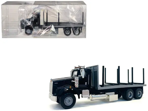 Kenworth T800 Stake Bed Truck Black 1/87 (HO) Plastic Model Car by Promotex #1