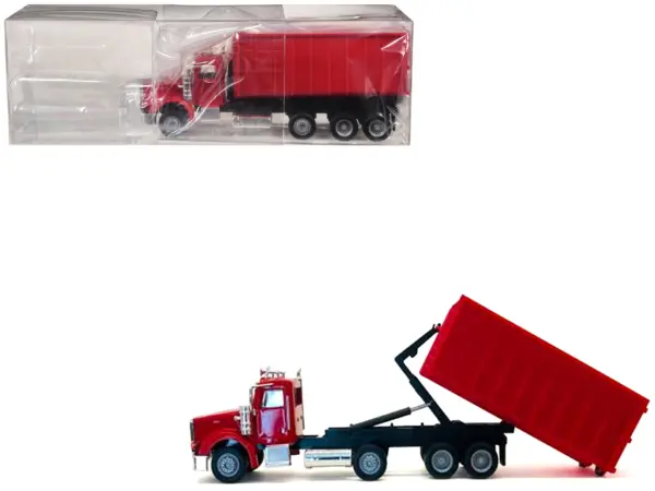 Peterbilt 367 Roll-Off Dump Truck Red with Red Box 1/87 (HO) Plastic Model Car by Promotex #1