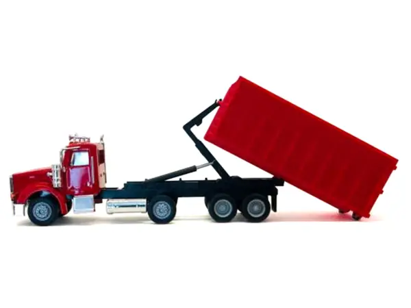 Peterbilt 367 Roll-Off Dump Truck Red with Red Box 1/87 (HO) Plastic Model Car by Promotex #2