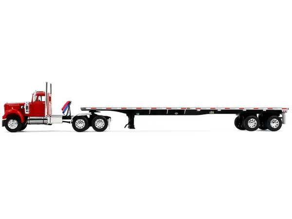 White Western Star 4900 Day Cab with 48’ Utility Flatbed Trailer Viper Red 1/64 Diecast Model by DCP/First Gear #2