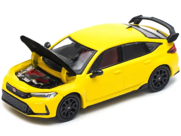 Honda Civic Type R FL5 Yellow with Carbon Hood 1/64 Diecast Model Car by Pop Race #2