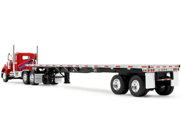 White Western Star 4900 Day Cab with 48’ Utility Flatbed Trailer Viper Red 1/64 Diecast Model by DCP/First Gear #3