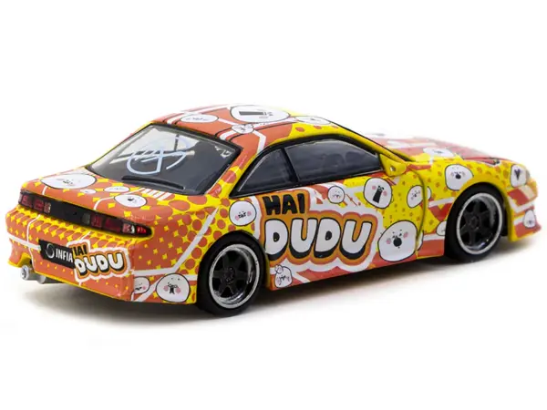 Nissan Silvia (S14) Vertex RHD (Right Hand Drive) "Hai Dudu - IMX Special Edition" Yellow and Orange with Graphics "Global64" Series 1/64 Diecast Model by Tarmac Works #3