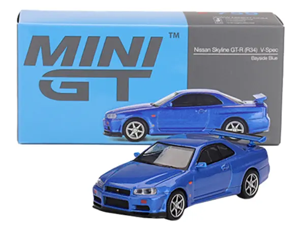 Nissan Skyline GT-R (R34) V-Spec RHD (Right Hand Drive) Bayside Blue Metallic Limited Edition 1/64 Diecast Model Car by Mini GT #4