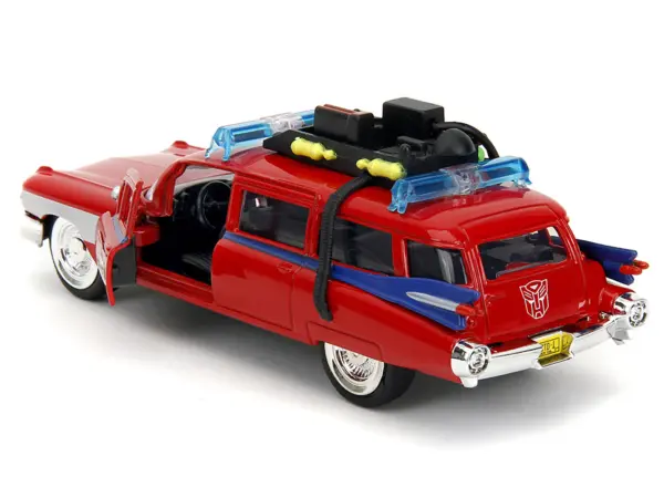 1959 Cadillac Ambulance Ecto-1 Red "Transformers" TV Series - "Ghostbusters" (1984) Movie Crossover "Hollywood Rides" Series 1/32 Diecast Model Car by Jada #4