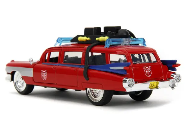 1959 Cadillac Ambulance Ecto-1 Red "Transformers" TV Series - "Ghostbusters" (1984) Movie Crossover "Hollywood Rides" Series 1/32 Diecast Model Car by Jada #5