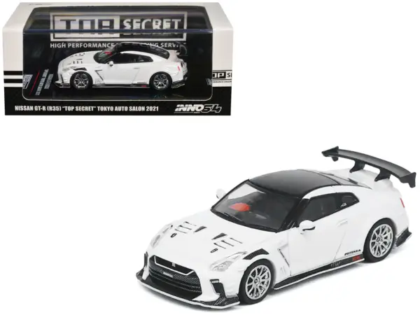 Nissan GT-R (R35) "Top Secret" RHD (Right Hand Drive) White with Black Top "Tokyo Auto Salon 2021" 1/64 Diecast Model Car by Inno Models #1