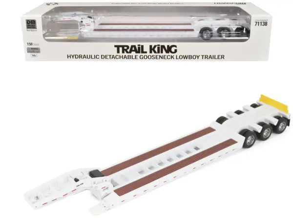 Trail King TK120 Hydraulic Detachable Gooseneck Lowboy Trailer White (Regular Version) "Transport Series" 1/50 Diecast Model by Diecast Masters #1