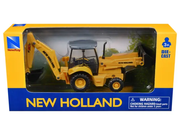 New Holland B110C Backhoe Loader Yellow Diecast Model by New Ray #3