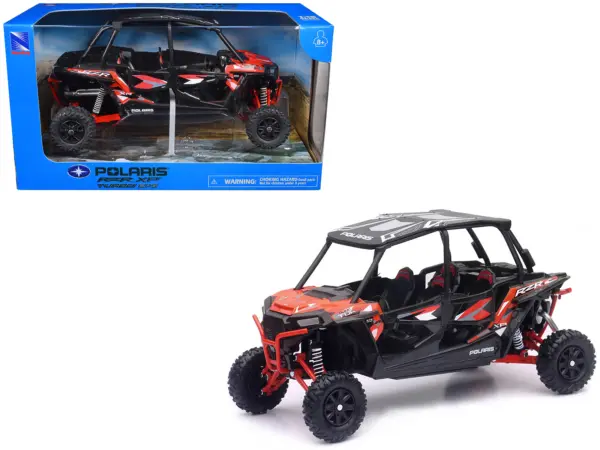 Polaris RZR XP 4 Turbo EPS Sport UTV Spectra Orange with Graphics and Black Top 1/18 Diecast Model by New Ray #1