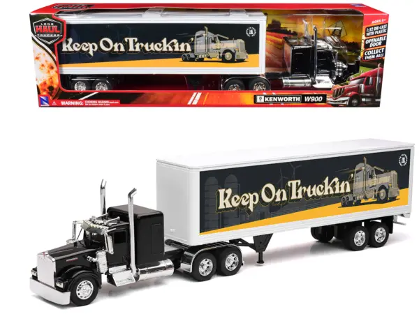 Kenworth W900 Truck Black with Dry Van Trailer "Tribute To Truckers Keep on Truckin'" "Long Haul Truckers" Series 1/32 Diecast Model by New Ray #1