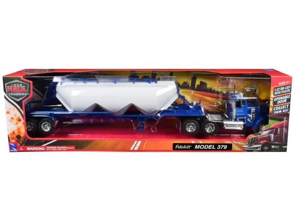 Peterbilt 379 Truck Blue with Pneumatic Tanker Trailer White "Long Haul Truckers" Series 1/32 Diecast Model by New Ray #3