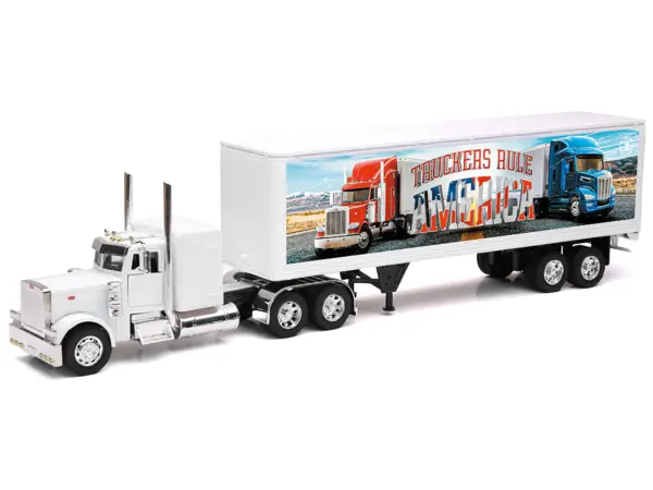 Peterbilt 379 Truck White with Dry Van Trailer "Truckers Rule America" "Long Haul Truckers" Series 1/32 Diecast Model by New Ray #2