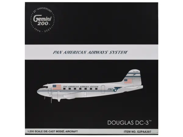 Douglas DC-3 Commercial Aircraft "Pan American Airways" (NC33611) Polished Metal Finish "Gemini 200" Series 1/200 Diecast Model Airplane by GeminiJets #3