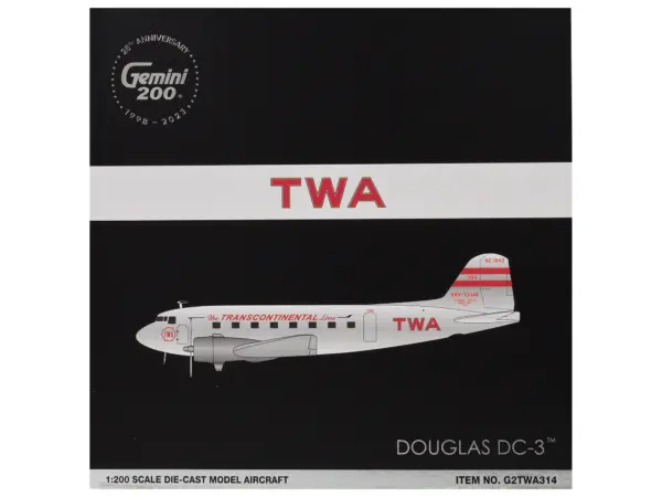 Douglas DC-3 Commercial Aircraft "TWA (Trans World Airlines)" (NC1943) Polished Metal Finish with Red Tail Stripes "Gemini 200" Series 1/200 Diecast Model Airplane by GeminiJets #3