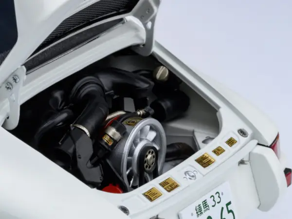 Porsche 911 Carrera 2.7 RS "The Circuit Wolf" White with Red Stripes and Wheels with Hood Graphics 1/18 Model Car by Autoart #5