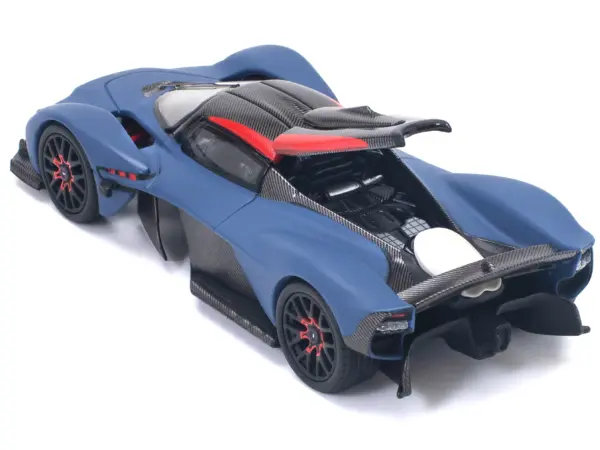 Aston Martin Valkyrie Satin Marina Blue with Carbon Top 1/64 Diecast Model Car by Pop Race #4